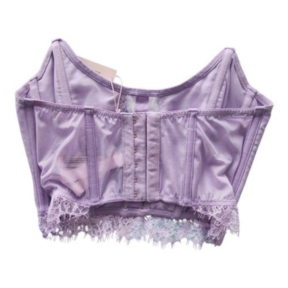 Victoria's Secret Lilac Floral Corset Top Bustier Lace Trim Hook and Eye M-DD - Picture 2 of 3